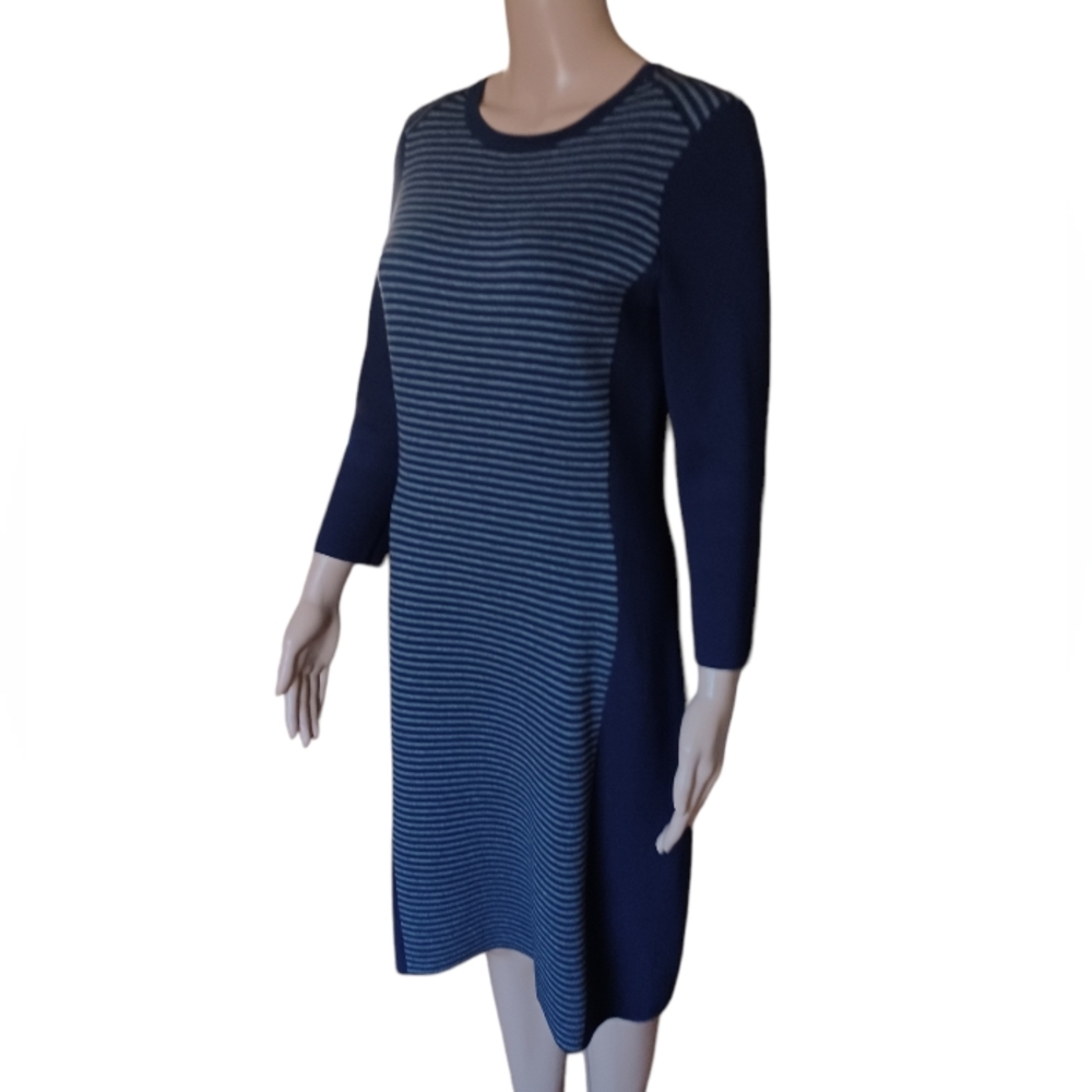 J McLaughlin Womens Striped Long Sleeved Sheath Dress Tea Midi Length Medium